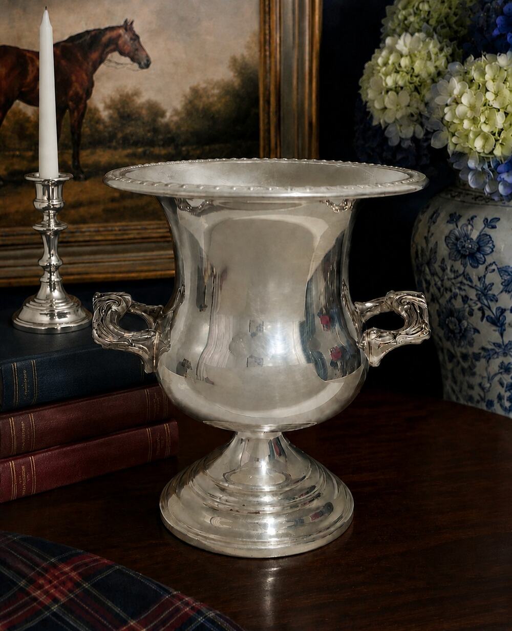 Silver Plated Champagne Pedestal Bucket Trophy Urn Ice Bucket Wine Chiller